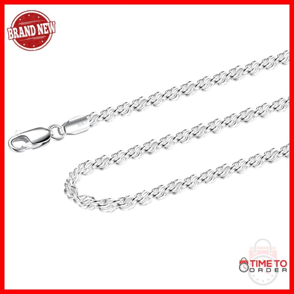 925 Sterling Silver Rope Chain Lobster Clasp Necklace 16-30 Inches